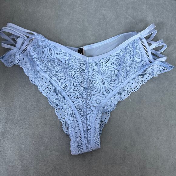 Victoria's Secret Very Sexy Cheeky Panty Size Medium Blue Strappy Mesh Lace - Picture 6 of 9